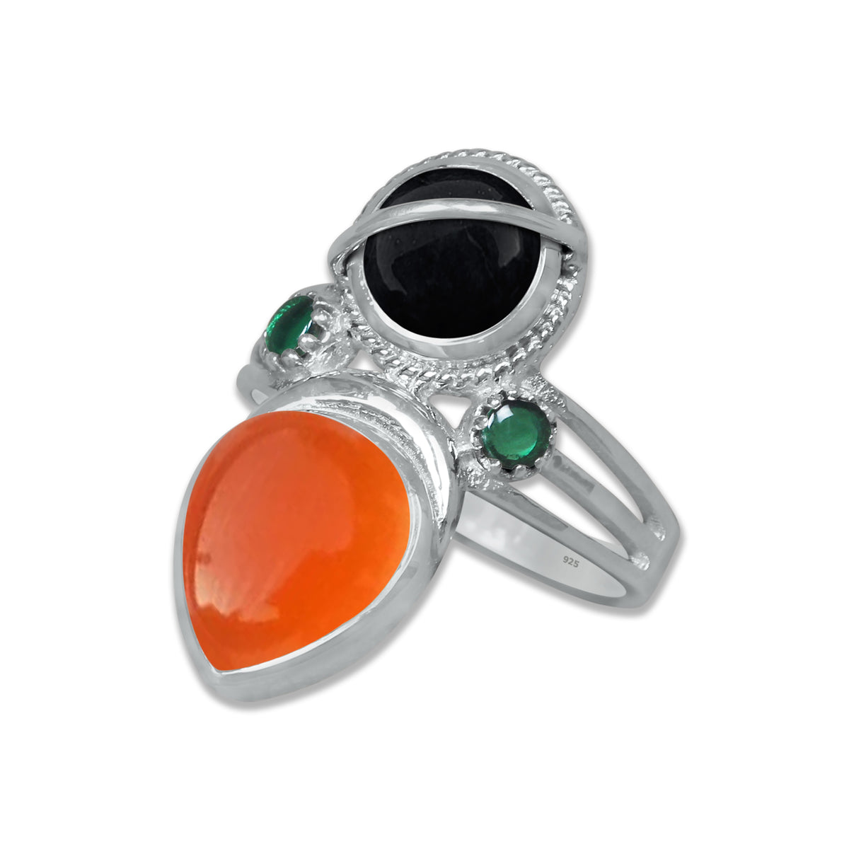 Sterling Silver Onyx Twin Gemstone Teardrop Ring – Dual Stone Statement Design | Made to Order