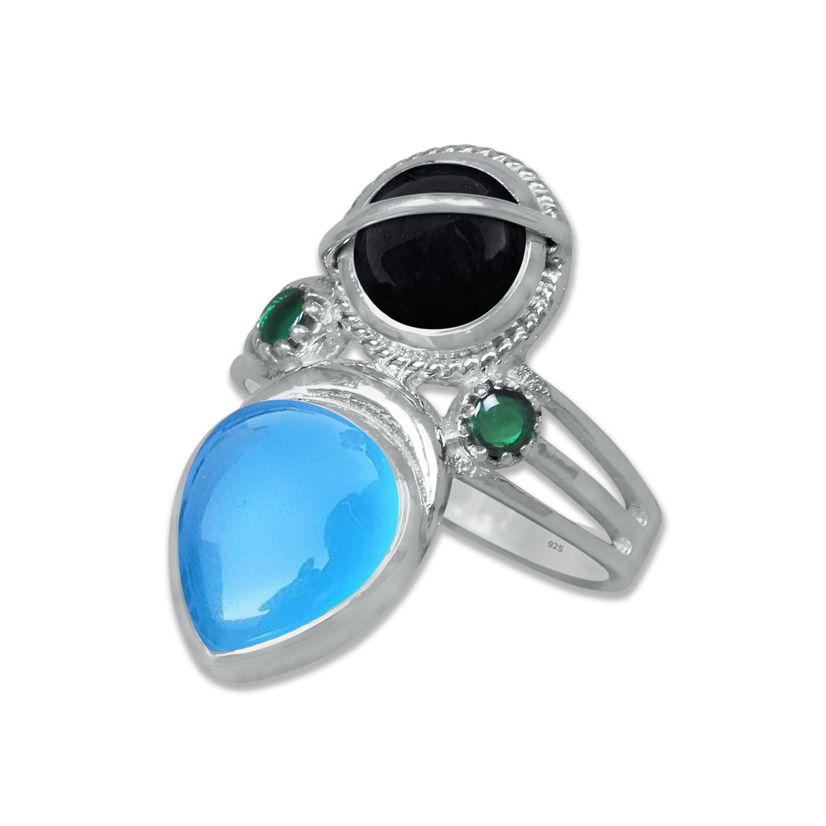 Sterling Silver Onyx Twin Gemstone Teardrop Ring – Dual Stone Statement Design | Made to Order