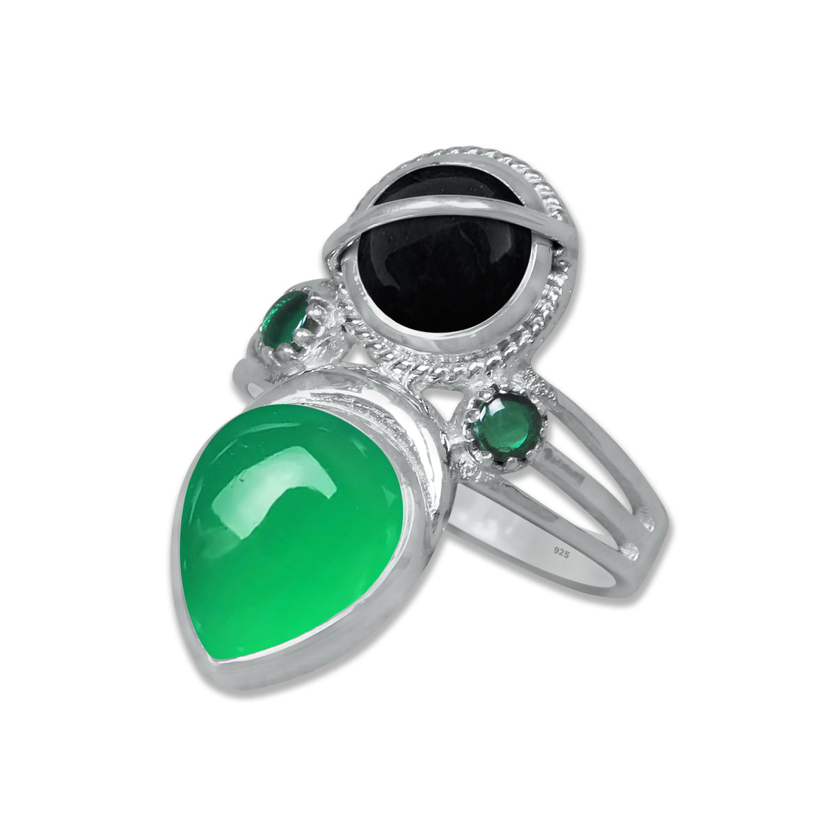 Sterling Silver Onyx Twin Gemstone Teardrop Ring – Dual Stone Statement Design | Made to Order