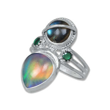 Sterling Silver Labradorite Twin Gemstone Teardrop Ring – Dual Stone Statement Design | Made to Order