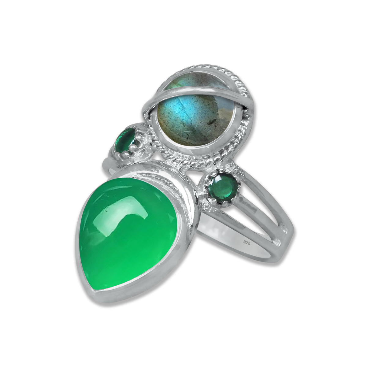 Sterling Silver Labradorite Twin Gemstone Teardrop Ring – Dual Stone Statement Design | Made to Order