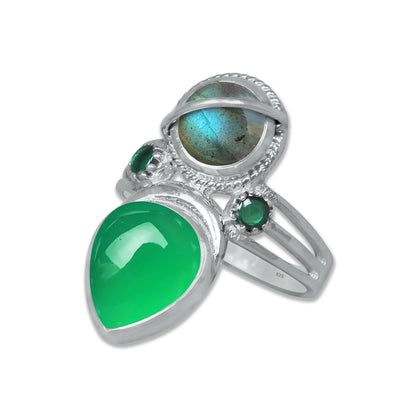 Sterling Silver Labradorite Twin Gemstone Teardrop Ring – Dual Stone Statement Design | Made to Order