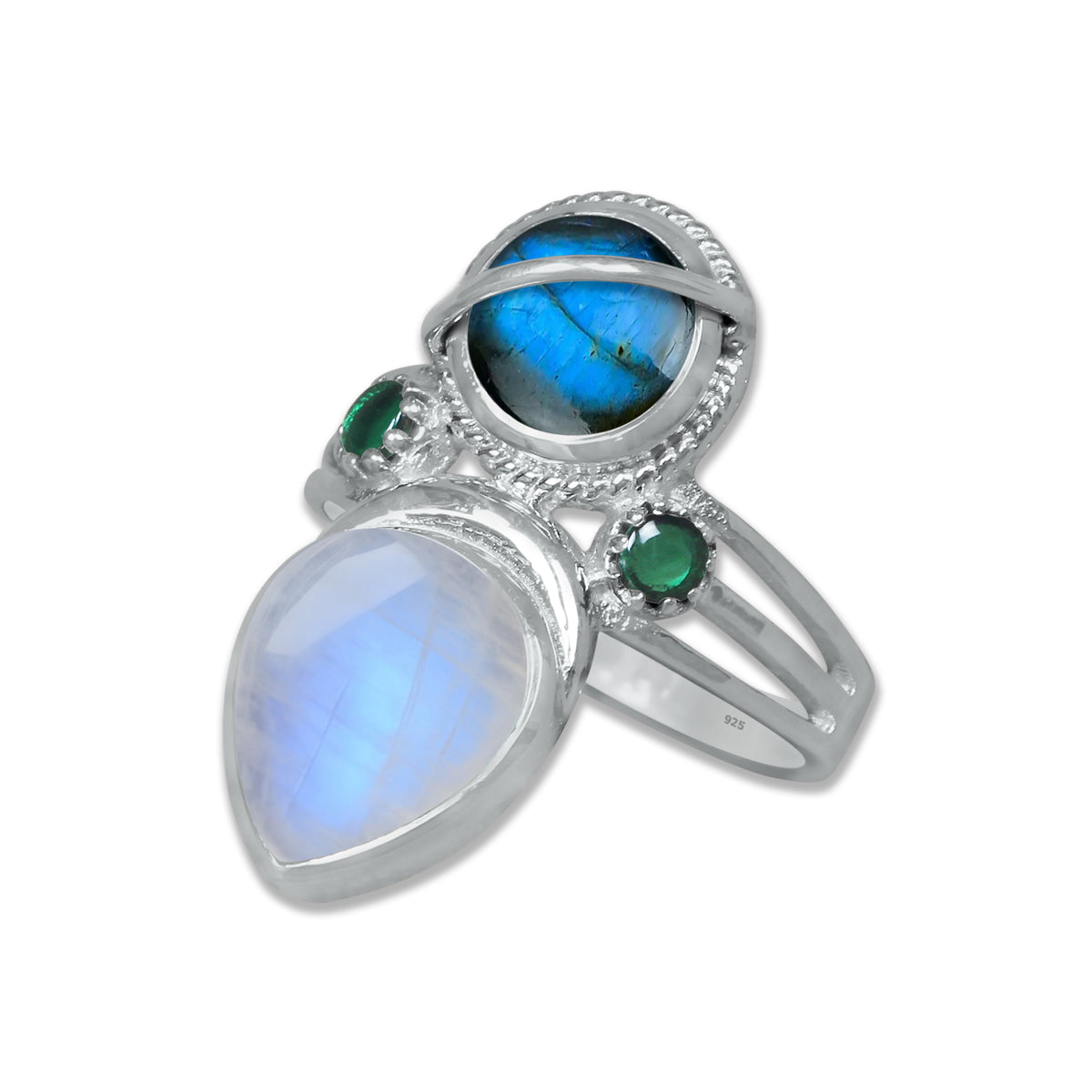 Sterling Silver Labradorite Twin Gemstone Teardrop Ring – Dual Stone Statement Design | Made to Order