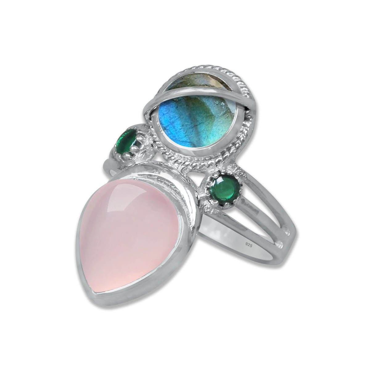 Sterling Silver Labradorite Twin Gemstone Teardrop Ring – Dual Stone Statement Design | Made to Order
