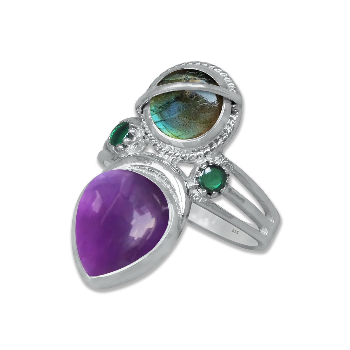 Sterling Silver Labradorite Twin Gemstone Teardrop Ring – Dual Stone Statement Design | Made to Order