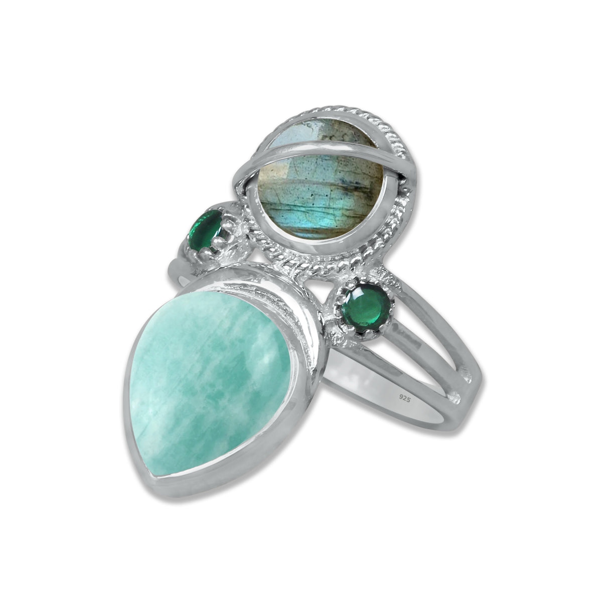 Sterling Silver Labradorite Twin Gemstone Teardrop Ring – Dual Stone Statement Design | Made to Order