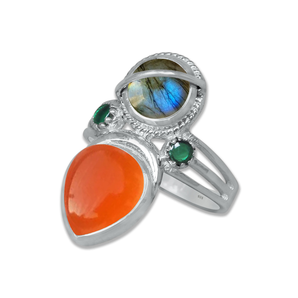 Sterling Silver Labradorite Twin Gemstone Teardrop Ring – Dual Stone Statement Design | Made to Order