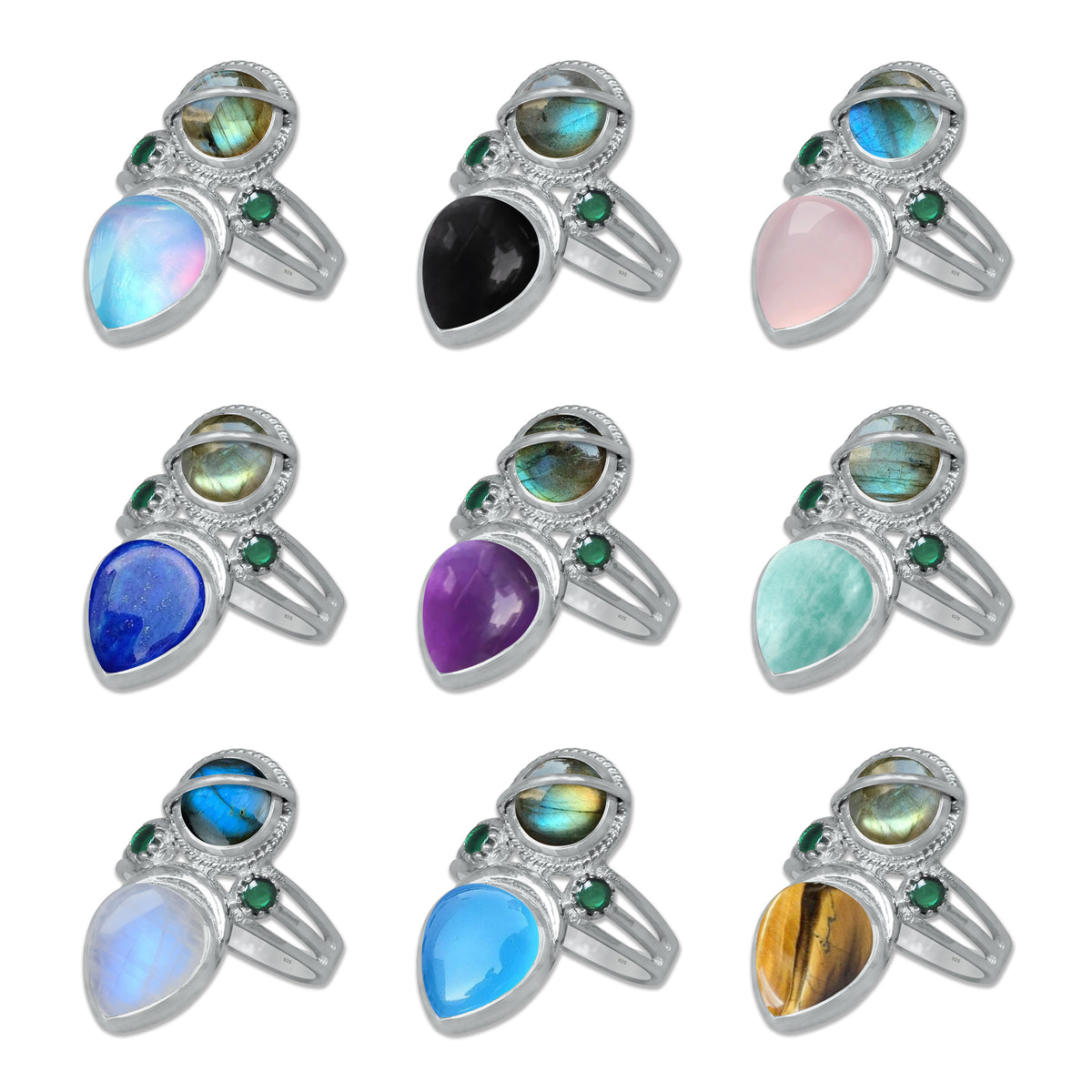 Sterling Silver Labradorite Twin Gemstone Teardrop Ring – Dual Stone Statement Design | Made to Order