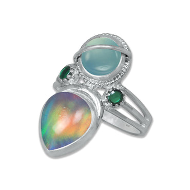 Sterling Silver Chalcedony Twin Gemstone Teardrop Ring – Dual Stone Statement Design | Made to Order