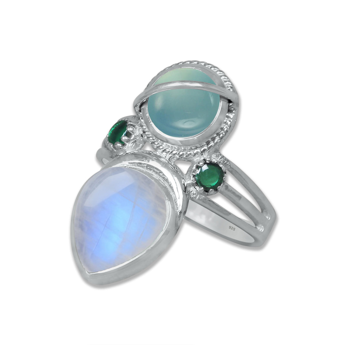 Sterling Silver Chalcedony Twin Gemstone Teardrop Ring – Dual Stone Statement Design | Made to Order