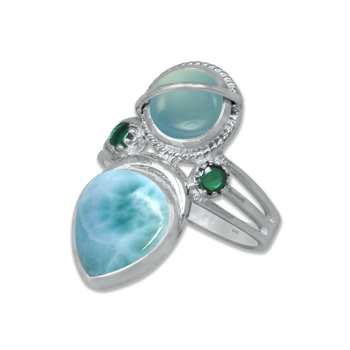 Sterling Silver Chalcedony Twin Gemstone Teardrop Ring – Dual Stone Statement Design | Made to Order