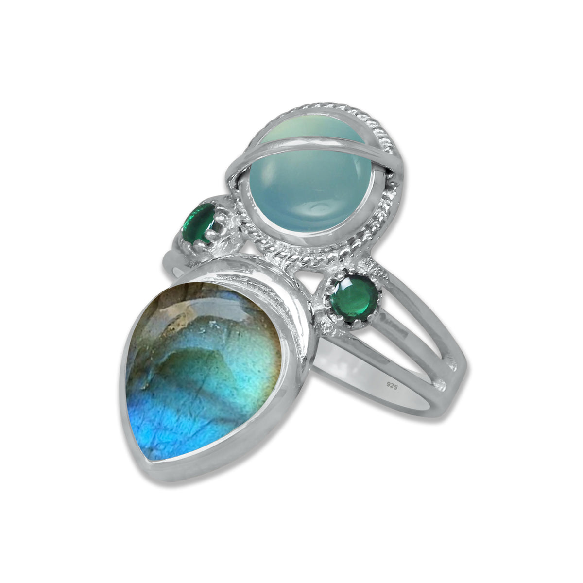 Sterling Silver Chalcedony Twin Gemstone Teardrop Ring – Dual Stone Statement Design | Made to Order