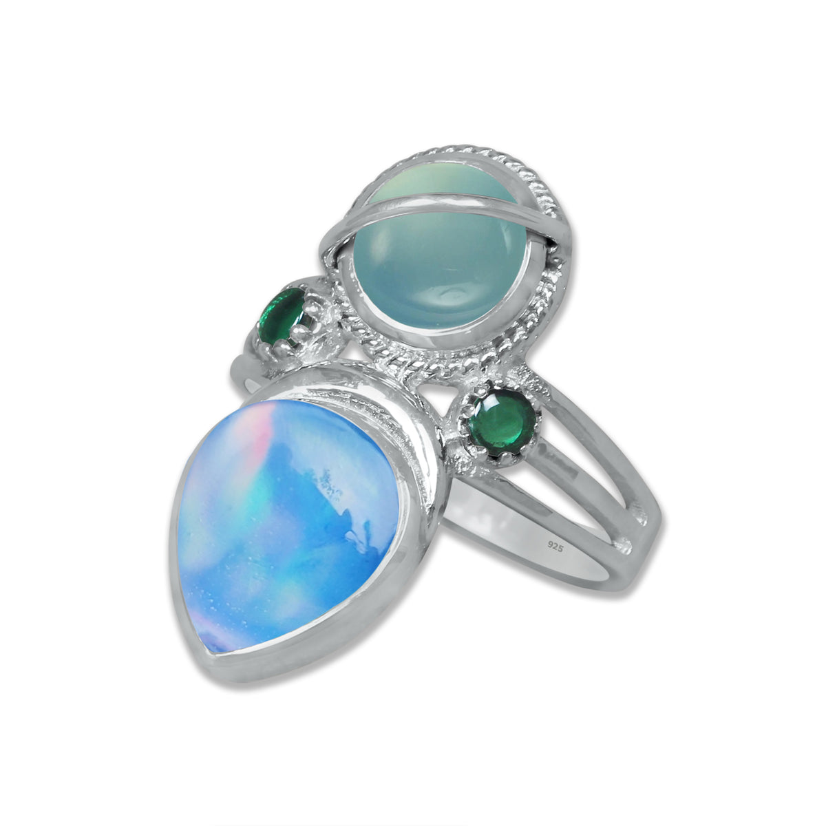 Sterling Silver Chalcedony Twin Gemstone Teardrop Ring – Dual Stone Statement Design | Made to Order