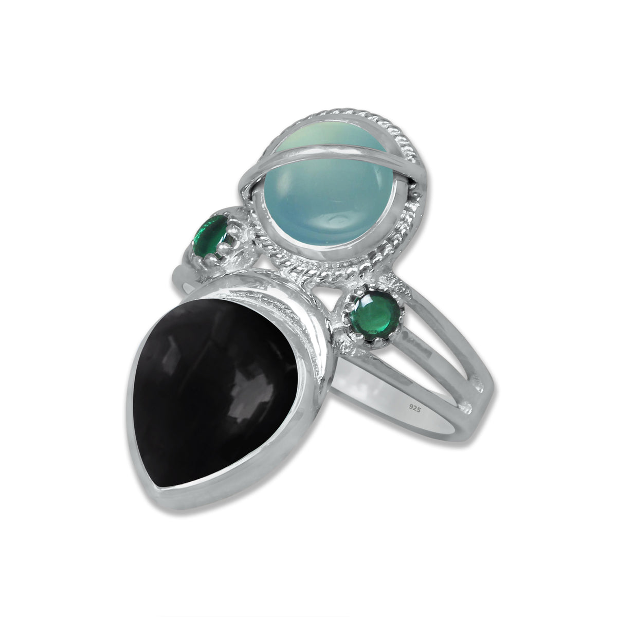 Sterling Silver Chalcedony Twin Gemstone Teardrop Ring – Dual Stone Statement Design | Made to Order
