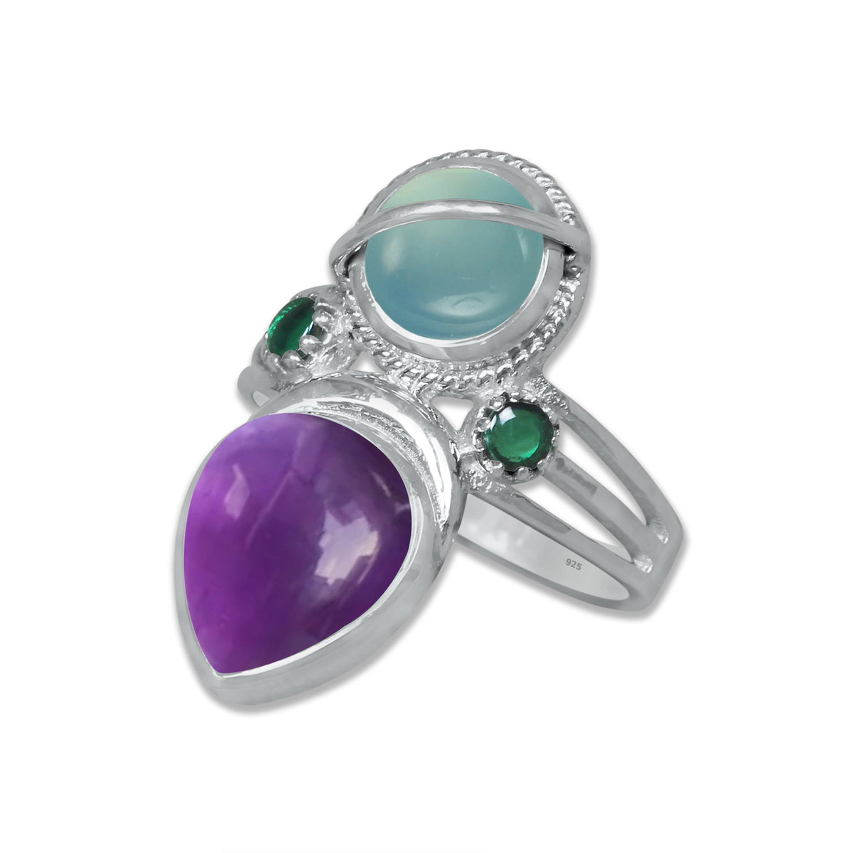 Sterling Silver Chalcedony Twin Gemstone Teardrop Ring – Dual Stone Statement Design | Made to Order