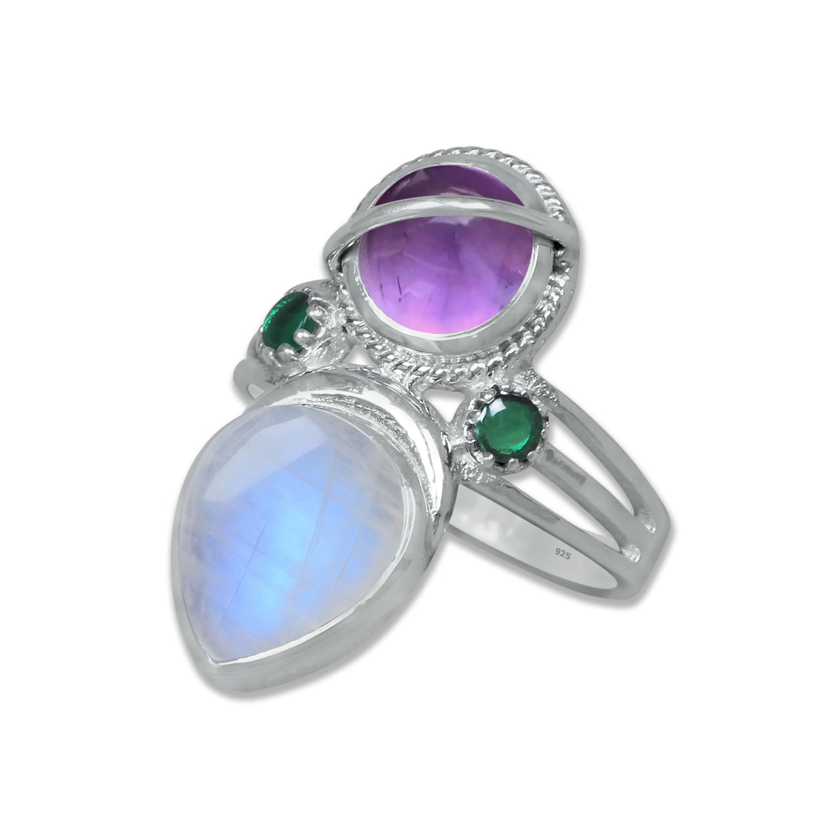 Sterling Silver Amethyst Twin Gemstone Teardrop Ring – Dual Stone Statement Design | Made to Order