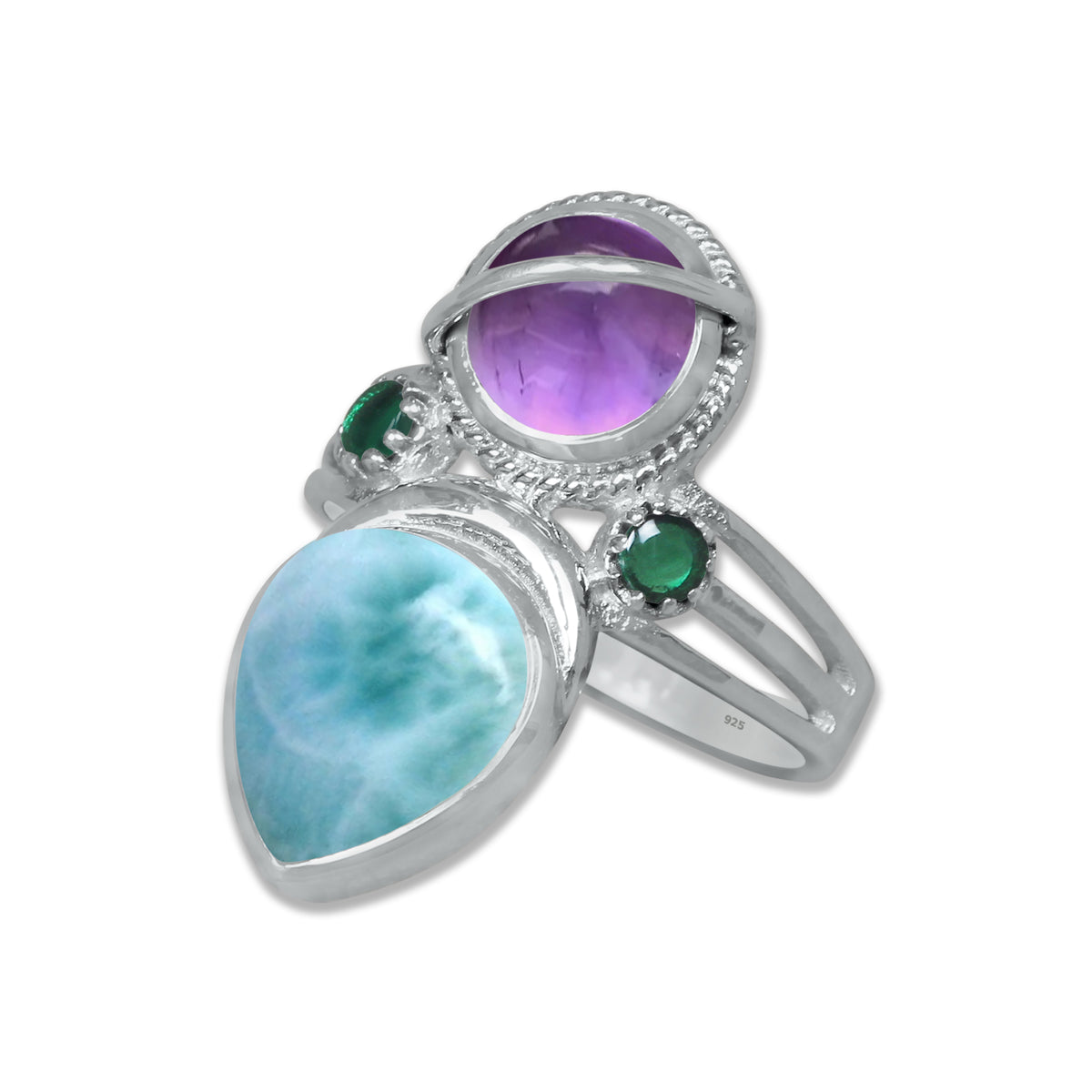 Sterling Silver Amethyst Twin Gemstone Teardrop Ring – Dual Stone Statement Design | Made to Order