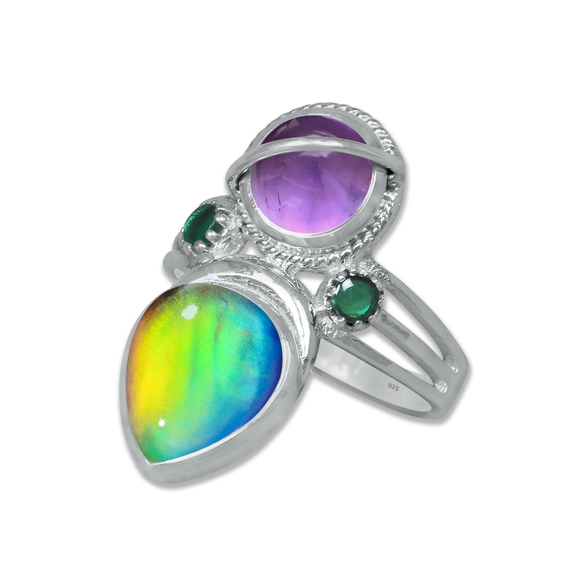 Sterling Silver Amethyst Twin Gemstone Teardrop Ring – Dual Stone Statement Design | Made to Order