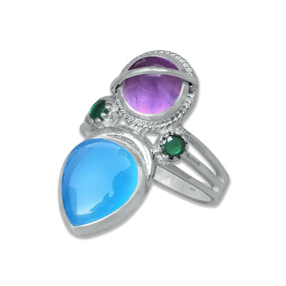Sterling Silver Amethyst Twin Gemstone Teardrop Ring – Dual Stone Statement Design | Made to Order