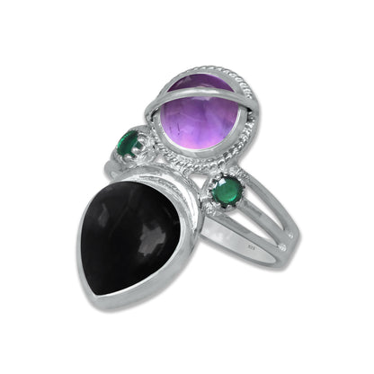 Sterling Silver Amethyst Twin Gemstone Teardrop Ring – Dual Stone Statement Design | Made to Order