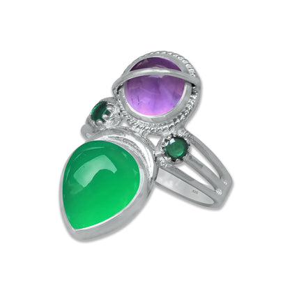 Sterling Silver Amethyst Twin Gemstone Teardrop Ring – Dual Stone Statement Design | Made to Order