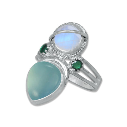 Sterling Silver Moonstone Twin Gemstone Teardrop Ring – Dual Stone Design | Made to Order