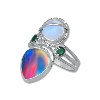 Sterling Silver Moonstone Twin Gemstone Teardrop Ring – Dual Stone Design | Made to Order
