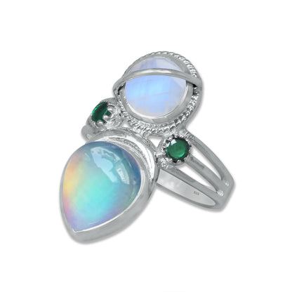 Sterling Silver Moonstone Twin Gemstone Teardrop Ring – Dual Stone Design | Made to Order