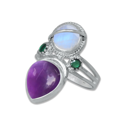 Sterling Silver Moonstone Twin Gemstone Teardrop Ring – Dual Stone Design | Made to Order