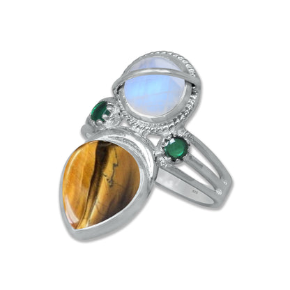 Sterling Silver Moonstone Twin Gemstone Teardrop Ring – Dual Stone Design | Made to Order