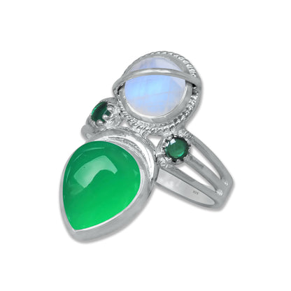 Sterling Silver Moonstone Twin Gemstone Teardrop Ring – Dual Stone Design | Made to Order