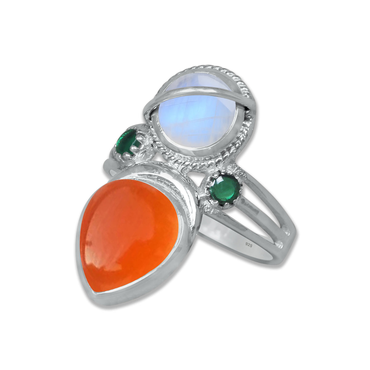 Sterling Silver Moonstone Twin Gemstone Teardrop Ring – Dual Stone Design | Made to Order