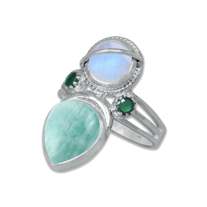 Sterling Silver Moonstone Twin Gemstone Teardrop Ring – Dual Stone Design | Made to Order