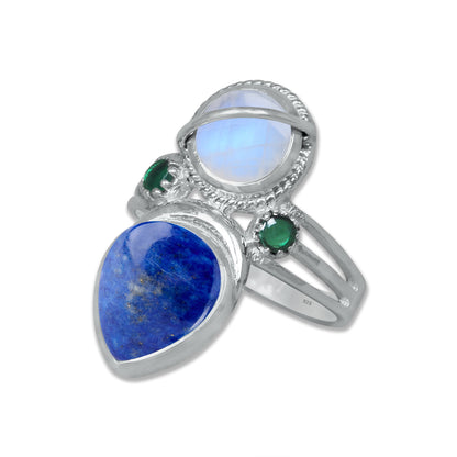 Sterling Silver Moonstone Twin Gemstone Teardrop Ring – Dual Stone Design | Made to Order