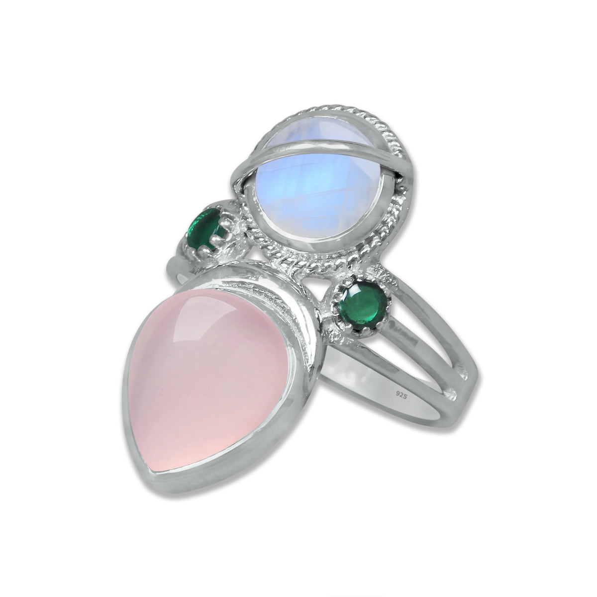 Sterling Silver Moonstone Twin Gemstone Teardrop Ring – Dual Stone Design | Made to Order