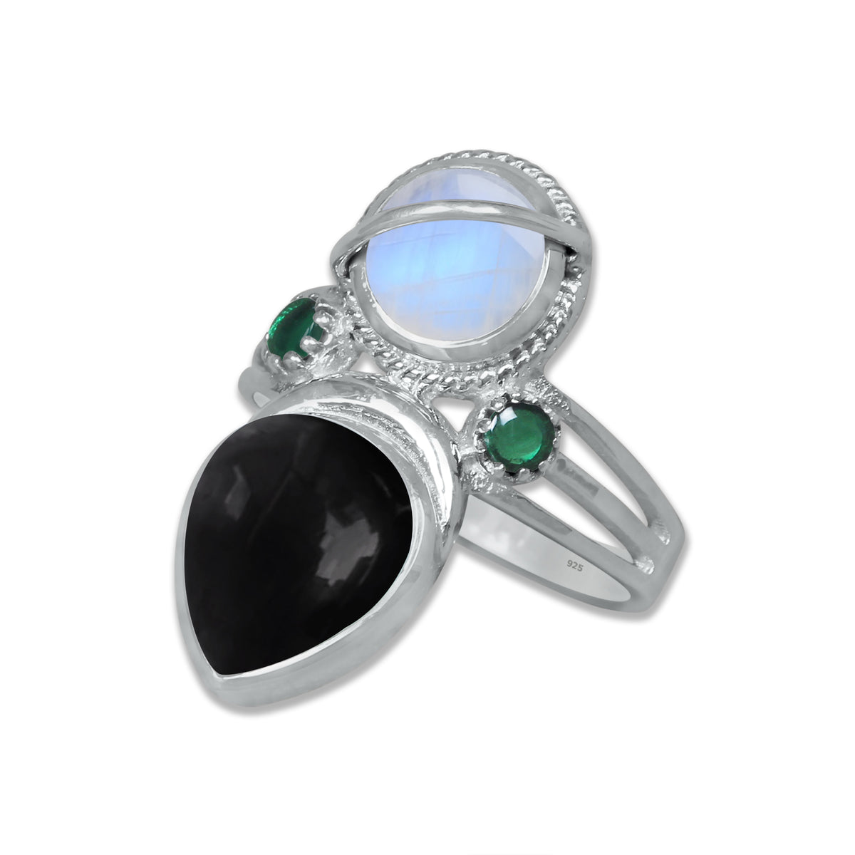 Sterling Silver Moonstone Twin Gemstone Teardrop Ring – Dual Stone Design | Made to Order