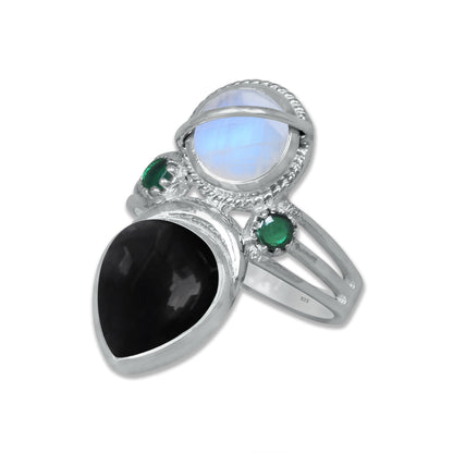 Sterling Silver Moonstone Twin Gemstone Teardrop Ring – Dual Stone Design | Made to Order