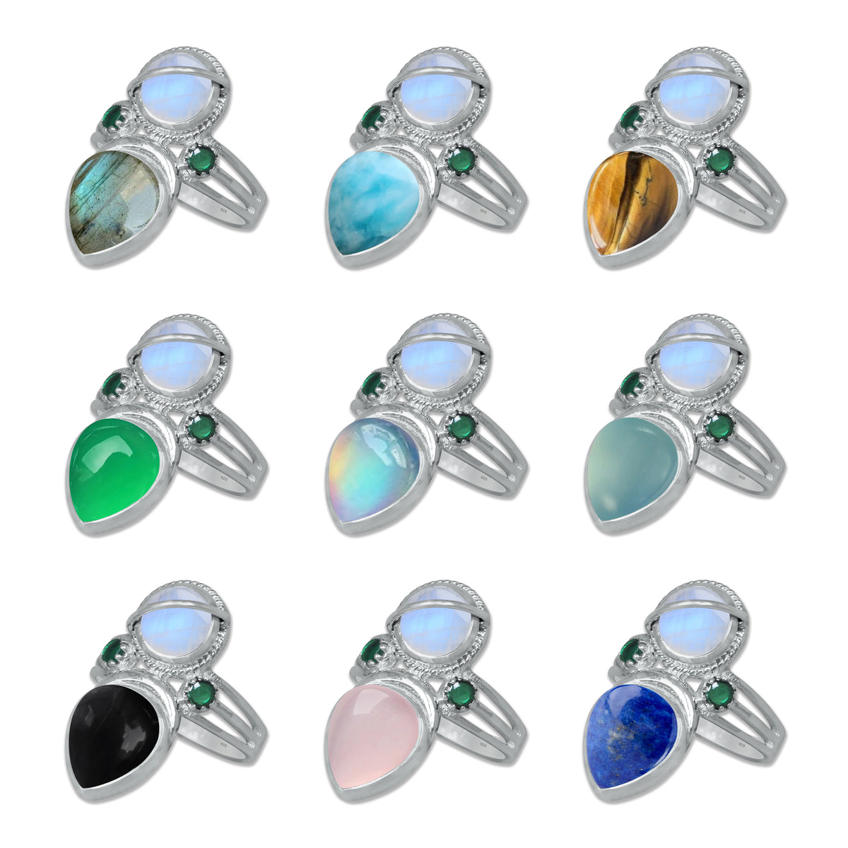 Sterling Silver Moonstone Twin Gemstone Teardrop Ring – Dual Stone Design | Made to Order