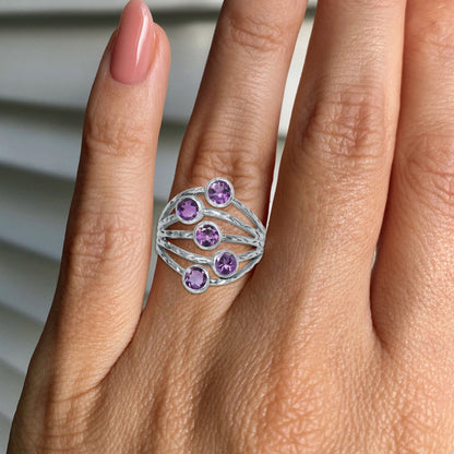 Sterling Silver Five-Stone Statement Ring – 9 Natural Gemstone Options | Made to Order