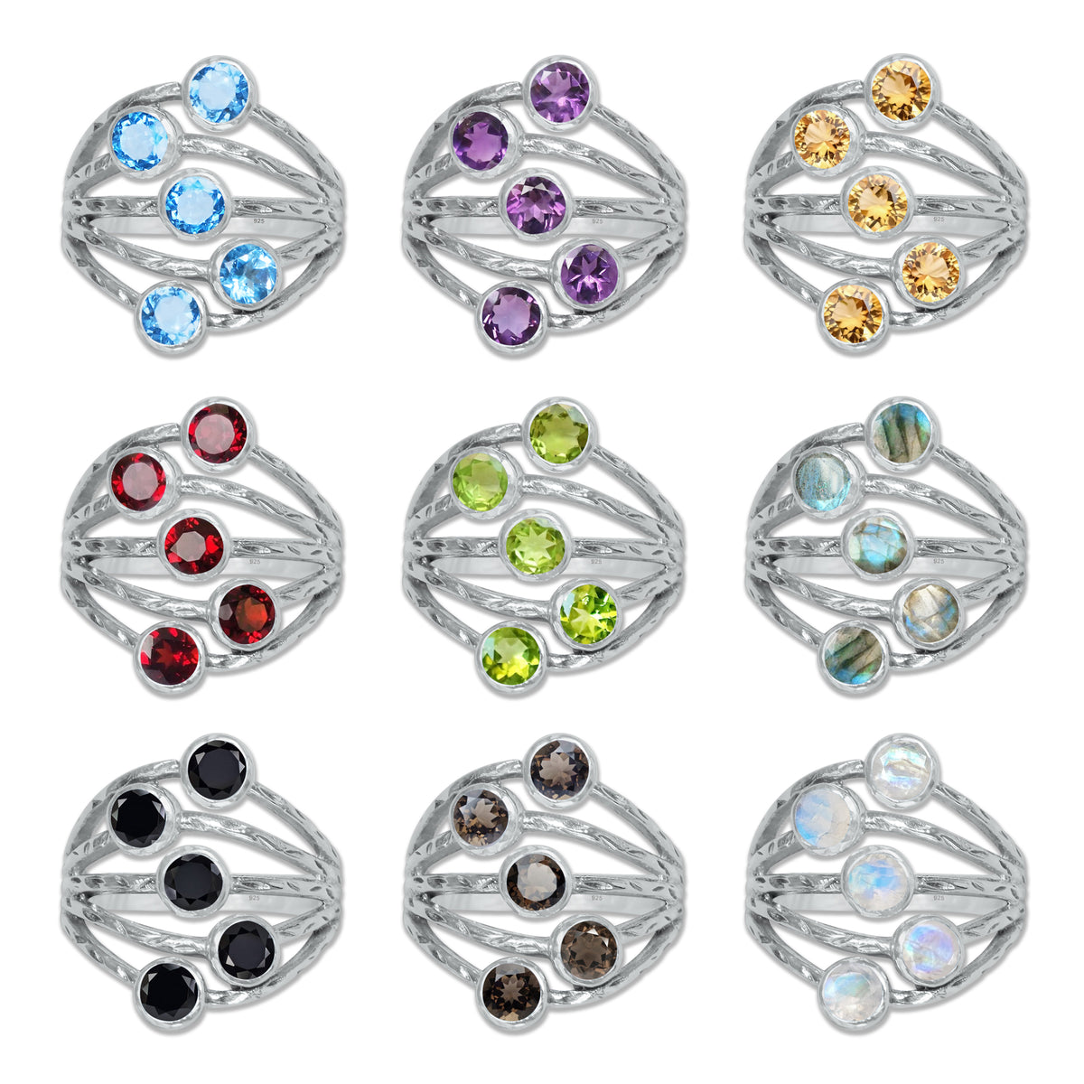 Sterling Silver Five-Stone Statement Ring – 9 Natural Gemstone Options | Made to Order