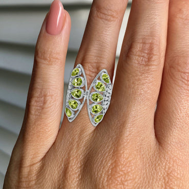 Sterling Silver “Wings of Light” Pear-Cut Gemstone Ring – 9 Stone Variants | Made to Order