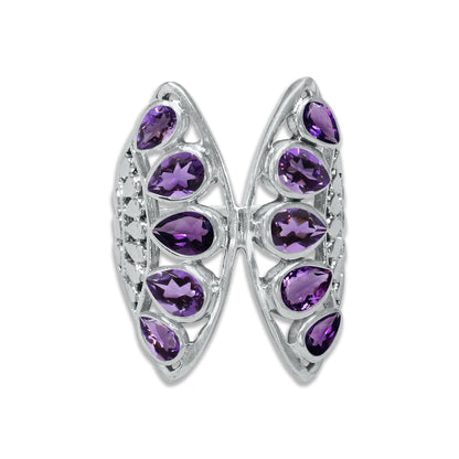 Sterling Silver “Wings of Light” Pear-Cut Gemstone Ring – 9 Stone Variants | Made to Order