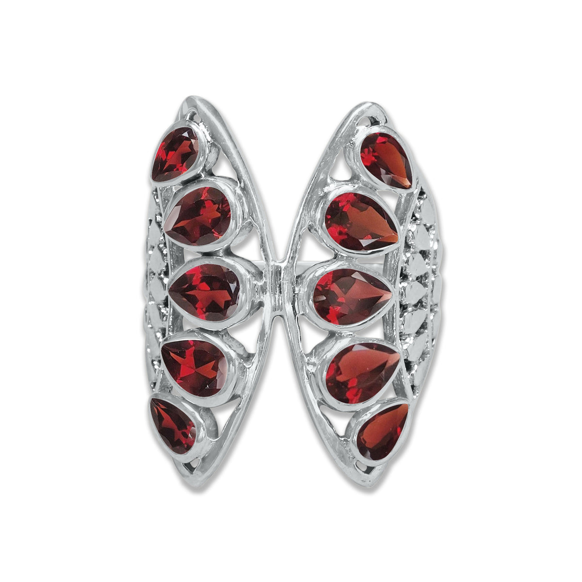 Sterling Silver “Wings of Light” Pear-Cut Gemstone Ring – 9 Stone Variants | Made to Order