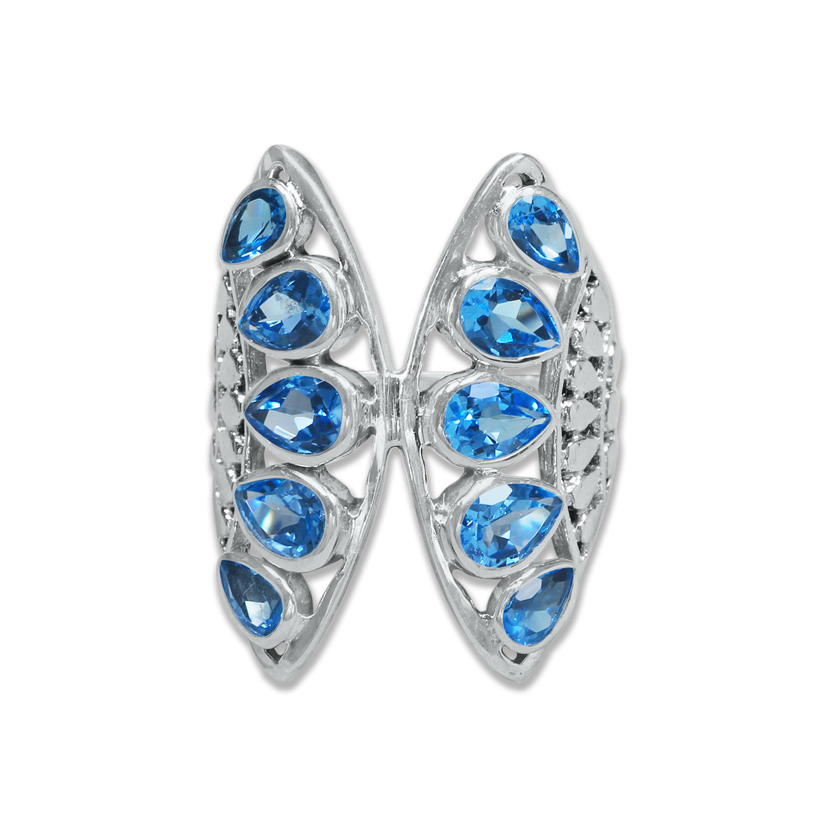 Sterling Silver “Wings of Light” Pear-Cut Gemstone Ring – 9 Stone Variants | Made to Order