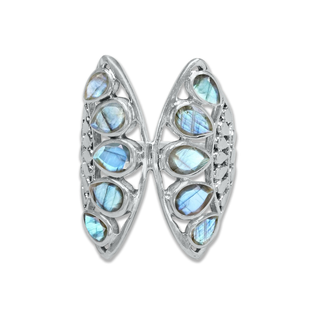 Sterling Silver “Wings of Light” Pear-Cut Gemstone Ring – 9 Stone Variants | Made to Order