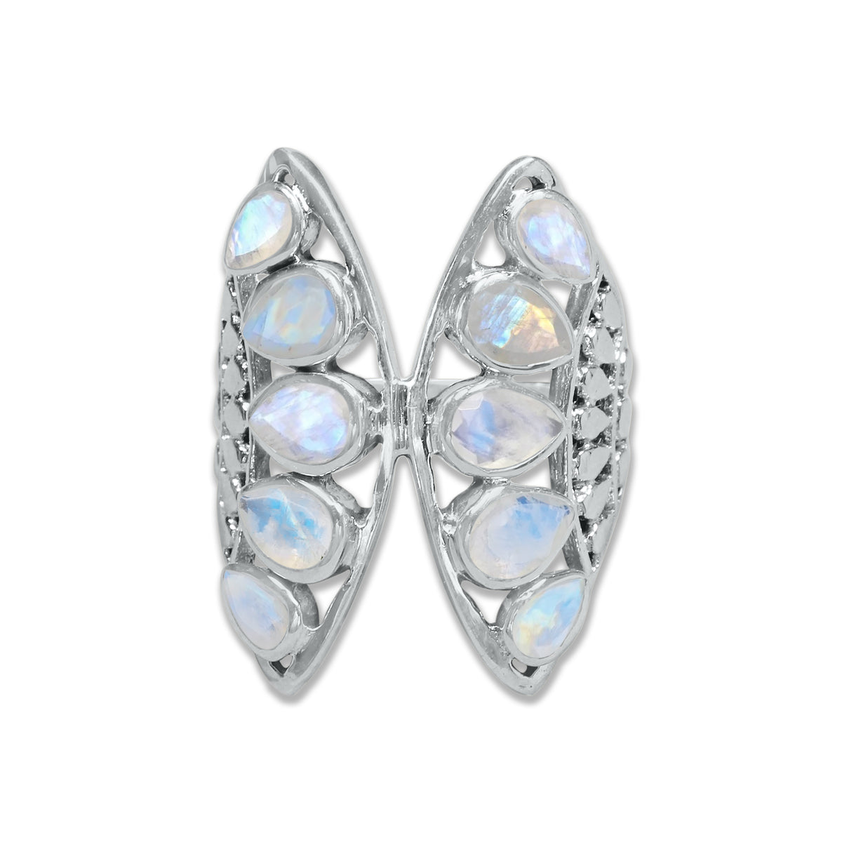 Sterling Silver “Wings of Light” Pear-Cut Gemstone Ring – 9 Stone Variants | Made to Order