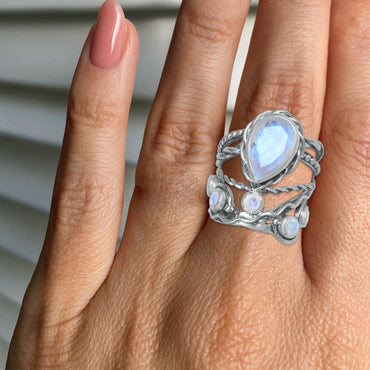 Celestial Vine Ring – Pear Cut Gemstone in 925 Sterling Silver (Multiple Stone Options) | Made to Order