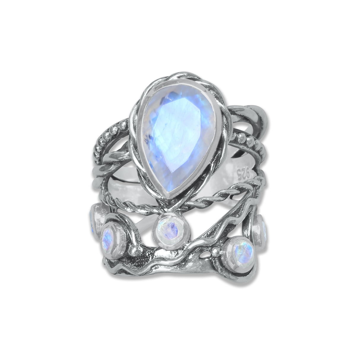 Celestial Vine Ring – Pear Cut Gemstone in 925 Sterling Silver (Multiple Stone Options) | Made to Order