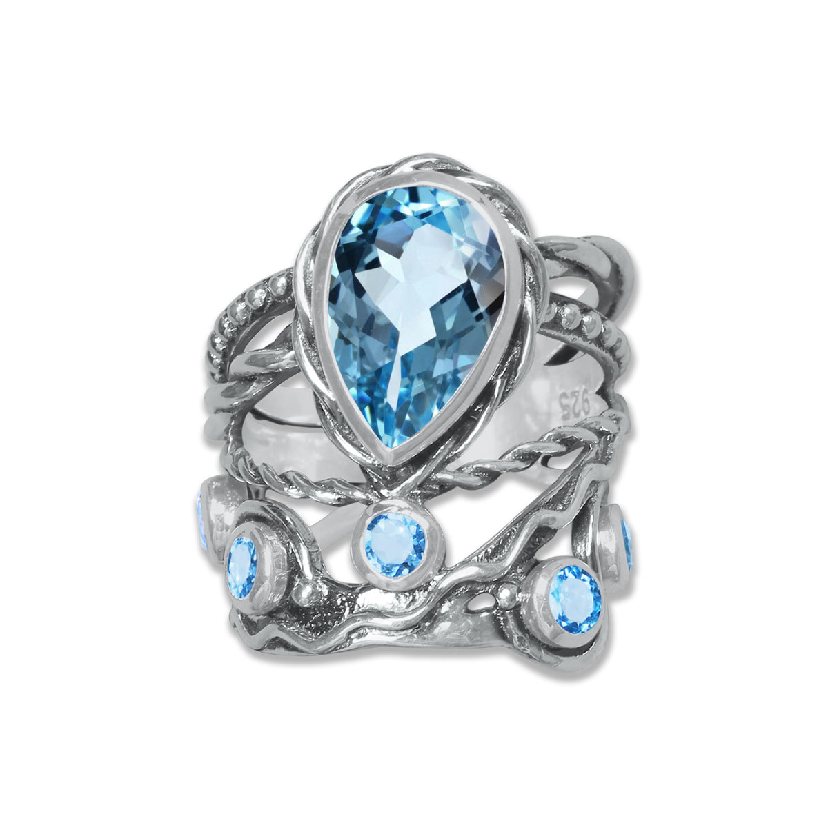 Celestial Vine Ring – Pear Cut Gemstone in 925 Sterling Silver (Multiple Stone Options) | Made to Order
