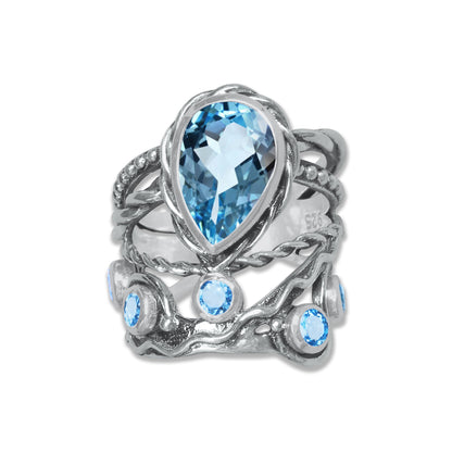 Celestial Vine Ring – Pear Cut Gemstone in 925 Sterling Silver (Multiple Stone Options) | Made to Order